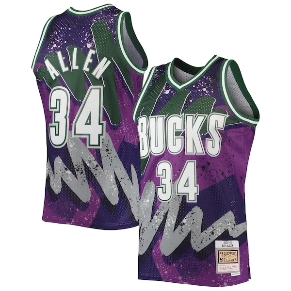 Accattivante Classico Eccezionale Ray Allen Milwaukee Bucks Hardwood Classics 2000/01 Hyper Hoops Swingman Jersey Purple