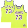 Accattivante Dennis Rodman Los Angeles Lakers Hardwood Classics 1998/99 Tropical Swingman Jersey Neon Yellow