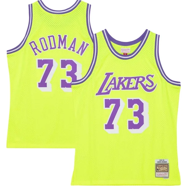Accattivante Dennis Rodman Los Angeles Lakers Hardwood Classics 1998/99 Tropical Swingman Jersey Neon Yellow