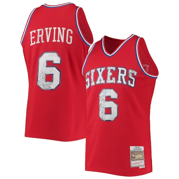 Accattivante Raffinato Julius Erving Philadelphia 76ers 1982/83 Hardwood Classics NBA 75th Anniversary Diamond Swingman Jersey Red