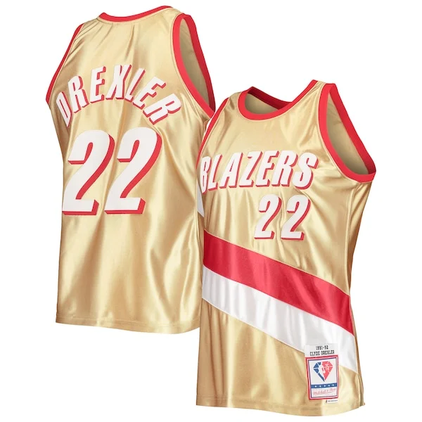 Accattivante Trendy Clyde Drexler Portland Trail Blazers 75th Anniversary 1991/92 Hardwood Classics Swingman Jersey Gold
