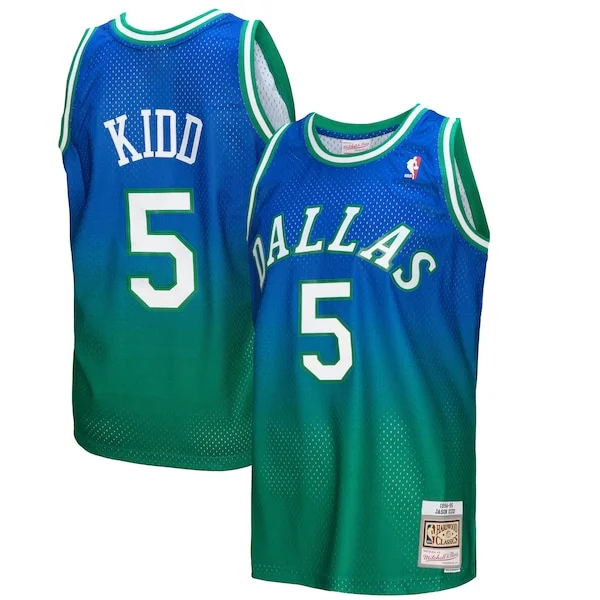 Accattivante Trendy Jason Kidd Dallas Mavericks 1994/95 Hardwood Classics Fadeaway Swingman Player Jersey Green/Navy