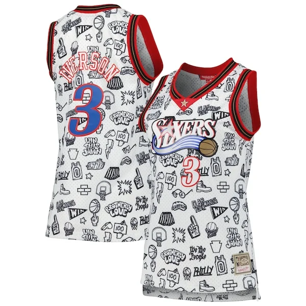 Attraente Allen Iverson Philadelphia 76ers Women's 2000 Doodle Swingman Jersey White