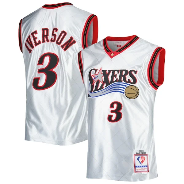 Carino Allen Iverson Philadelphia 76ers 2000/01 Hardwood Classics 75th Anniversary Swingman Jersey Platinum