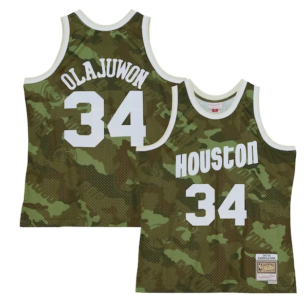 Carino Elegante Prestigioso Hakeem Olajuwon Houston Rockets Hardwood Classics 1993/94 Ghost Green Swingman Jersey Camo