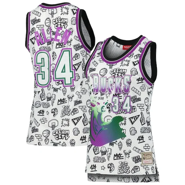 Classico Ray Allen Milwaukee Bucks Women's 1996 Doodle Swingman Jersey White