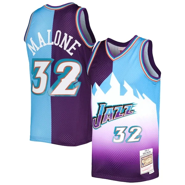 Comodo Classico Karl Malone Utah Jazz Hardwood Classics 1996/97 Split Swingman Jersey Purple/Turquoise