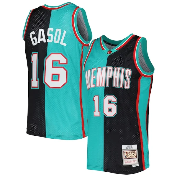 Comodo Cool Pau Gasol Memphis Grizzlies Hardwood Classics 2001/02 Split Swingman Jersey Black/Turquoise