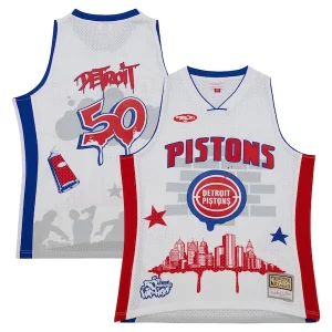Cool Attraente Stupendo Detroit Pistons x Tats Cru Hardwood Classics Fashion Jersey White