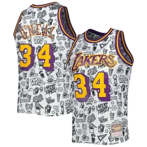 Cool Shaquille O'Neal Los Angeles Lakers 1996/97 Hardwood Classics Doodle Swingman Jersey White