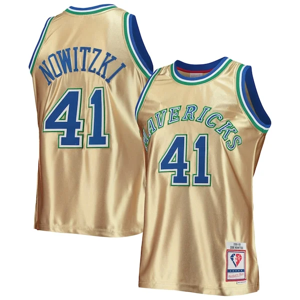 Delizioso Magnifico Dirk Nowitzki Dallas Mavericks 75th Anniversary 1998/99 Hardwood Classics Swingman Jersey Gold