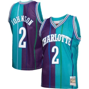 Duraturo Classico Larry Johnson Charlotte Hornets Hardwood Classics Split Swingman Jersey Teal/Purple