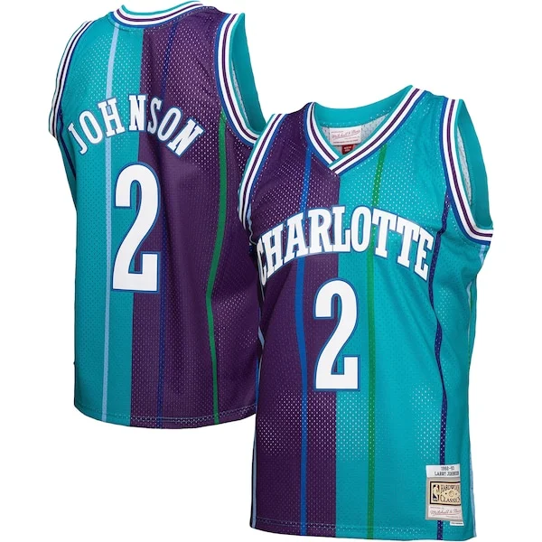Duraturo Classico Larry Johnson Charlotte Hornets Hardwood Classics Split Swingman Jersey Teal/Purple