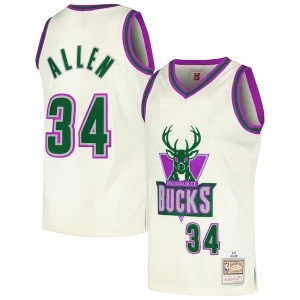 Duraturo Ray Allen Milwaukee Bucks Chainstitch Swingman Jersey Cream