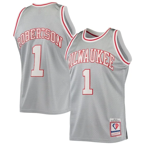 Eccezionale Classico Oscar Robertson Milwaukee Bucks 75th Anniversary 1971/72 Hardwood Classics Swingman Jersey Silver