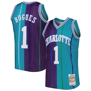 Eccezionale Comodo Incantevole Muggsy Bogues Charlotte Hornets Hardwood Classics 1992/93 Split Swingman Jersey Teal/Purple