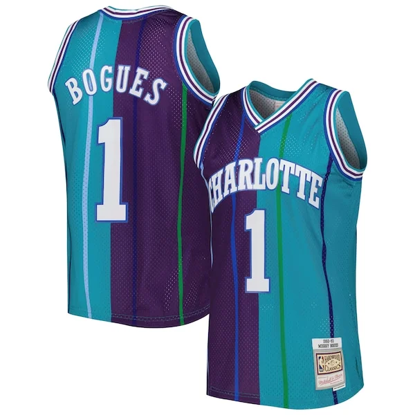 Eccezionale Comodo Incantevole Muggsy Bogues Charlotte Hornets Hardwood Classics 1992/93 Split Swingman Jersey Teal/Purple