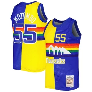 Eccezionale Delizioso Bellissimo Dikembe Mutombo Denver Nuggets Hardwood Classics 1991/92 Split Swingman Jersey Royal/Gold
