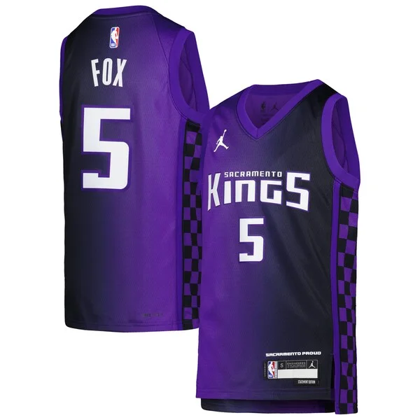 Eccezionale Magnifico De'Aaron Fox Sacramento Kings Jordan Brand Youth Swingman Jersey Statement Edition Purple