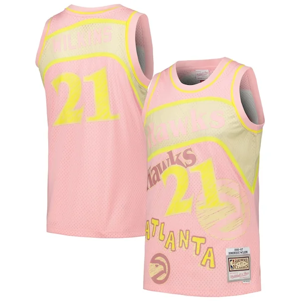 Eccezionale Ottimo Dominique Wilkins Atlanta Hawks 1986/87 Swingman Sidewalk Sketch Jersey Pink