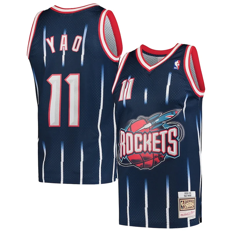 Eccezionale Yao Ming Houston Rockets Hardwood Classics 2002 03 Swingman Jersey Navy