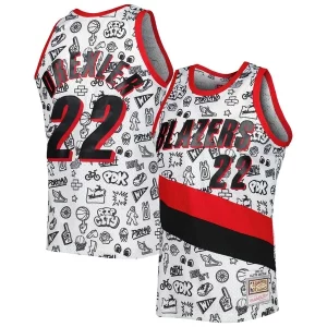 Elegante Accattivante Attraente Clyde Drexler Portland Trail Blazers 1991 92 Hardwood Classics Doodle Swingman Jersey White