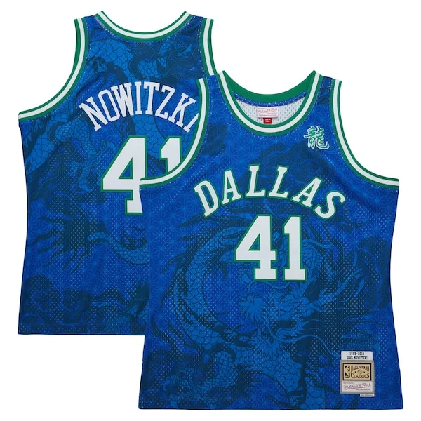 Fantastico Accattivante Fascinante Dirk Nowitzki Dallas Mavericks 1998 2019 Hardwood Classics Asian Heritage 6.0 Swingman Throwback Player Jersey Blue