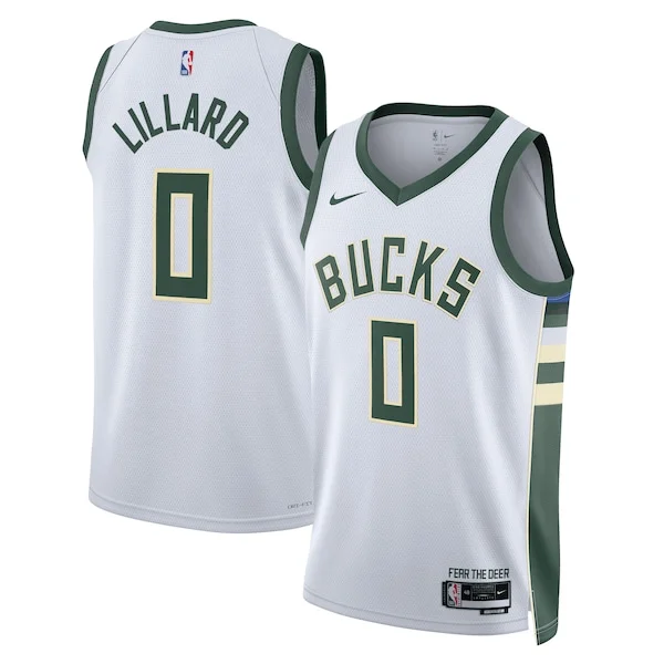 Fantastico Lussuoso Accattivante Damian Lillard Milwaukee Bucks Nike Unisex Fear The Deer Swingman Player Jersey Association Edition White