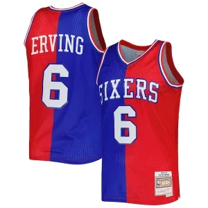 Fantastico Lussuoso Comodo Julius Erving Philadelphia 76ers Hardwood Classics 1982/83 Split Swingman Jersey Royal/Red