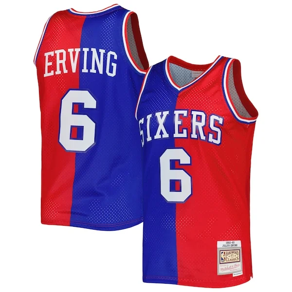 Fantastico Lussuoso Comodo Julius Erving Philadelphia 76ers Hardwood Classics 1982/83 Split Swingman Jersey Royal/Red
