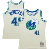 Fantastico Sofisticato Dirk Nowitzki Dallas Mavericks Chainstitch Swingman Jersey Cream