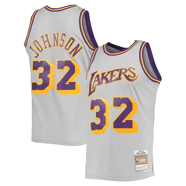Fascinante Magic Johnson Los Angeles Lakers 1984 85 Hardwood Classics Reload 2.0 Throwback Swingman Jersey Gray