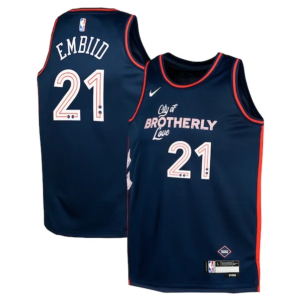 Gorgeous Joel Embiid Philadelphia 76ers Nike Youth Swingman Replica Jersey City Edition Navy