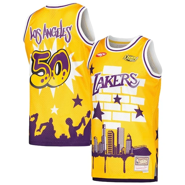 Gorgeous Lussuoso Los Angeles Lakers x Tats Cru Hardwood Classics Fashion Jersey Gold