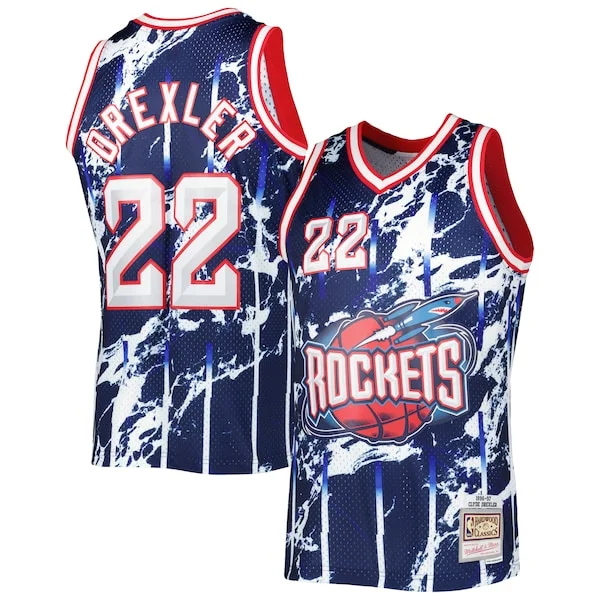 Gorgeous Stupendo Comodo Clyde Drexler Houston Rockets 1996/97 Hardwood Classics Marble Swingman Jersey Navy
