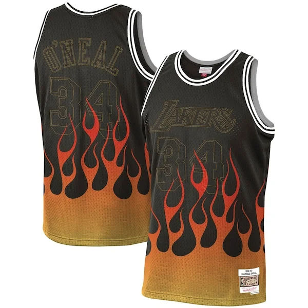 Incantevole Cool Shaquille O'Neal Los Angeles Lakers 1996 97 Hardwood Classics Flames Swingman Jersey Black