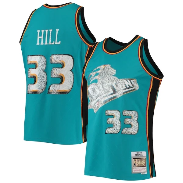 Incantevole Gorgeous Elegante Grant Hill Detroit Pistons 1998/99 Hardwood Classics NBA 75th Anniversary Diamond Swingman Jersey Teal