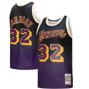 Incantevole Magic Johnson Los Angeles Lakers 1984/85 Hardwood Classics Fadeaway Swingman Player Jersey Purple/Black/Gold