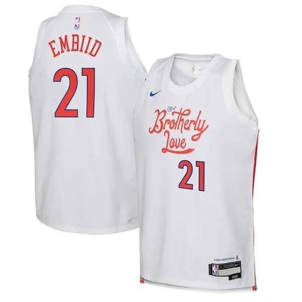 Lussuoso Joel Embiid Philadelphia 76ers Nike Youth 2022/23 Swingman Jersey City Edition White