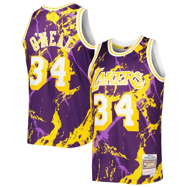 Lussuoso Shaquille O'Neal Los Angeles Lakers 1996/97 Hardwood Classics Marble Swingman Jersey Purple