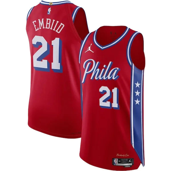 Lussuoso Trendy Sofisticato Joel Embiid Philadelphia 76ers Jordan Brand Authentic Player Jersey Statement Edition Red