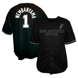 Lussuoso Victor Wembanyama San Antonio Spurs Profile Big & Tall Name & Number Button Up Jersey Black