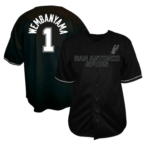 Lussuoso Victor Wembanyama San Antonio Spurs Profile Big & Tall Name & Number Button Up Jersey Black