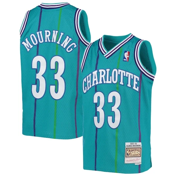 Magnifico Alonzo Mourning Charlotte Hornets Youth 1992/93 Hardwood Classics Swingman Jersey Teal