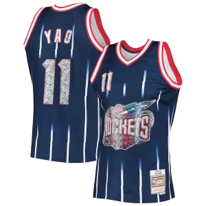 Meraviglioso Elegante Yao Ming Houston Rockets 2002/03 Hardwood Classics NBA 75th Anniversary Diamond Swingman Jersey Navy