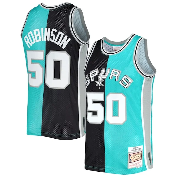 Moderno David Robinson San Antonio Spurs Hardwood Classics 1998/99 Split Swingman Jersey Black/Teal