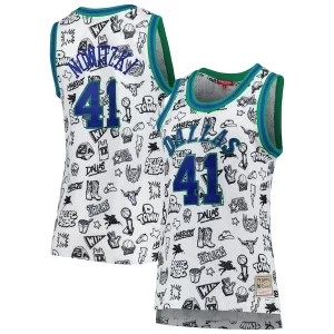 Moderno Meraviglioso Dirk Nowitzki Dallas Mavericks Women's 1998 Doodle Swingman Jersey White