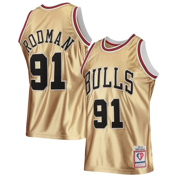 Ottimo Carino Dennis Rodman Chicago Bulls 75th Anniversary 1997/98 Hardwood Classics Swingman Jersey Gold