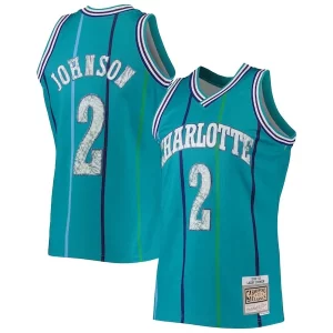Ottimo Larry Johnson Charlotte Hornets 1996/97 Hardwood Classics NBA 75th Anniversary Diamond Swingman Jersey Teal