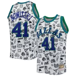 Pratico Delizioso Lussuoso Dirk Nowitzki Dallas Mavericks 1998/99 Hardwood Classics Doodle Swingman Jersey White